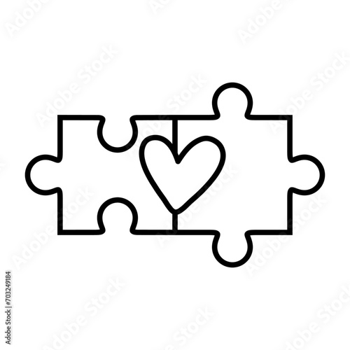 Logo del día de San Valentín. Silueta de piezas de puzzle lineal con corazón para su uso en felicitaciones y tarjetas