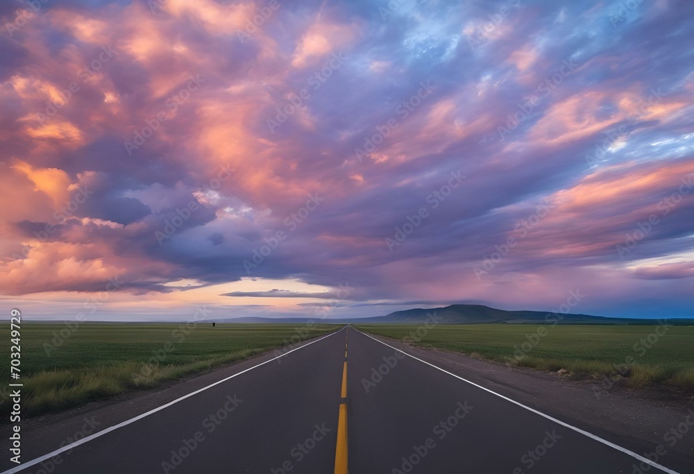 Naklejka premium an empty road going to the right under a cloudy sky