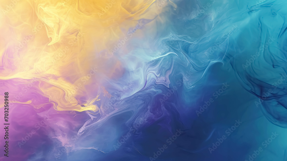 Chromatic Currents With Soft Edges and Atmospheric Effects. Abstract Swirls of Blue, Sky Blue, and Amber. Galactic And Sky Concept - obrazy, fototapety, plakaty 