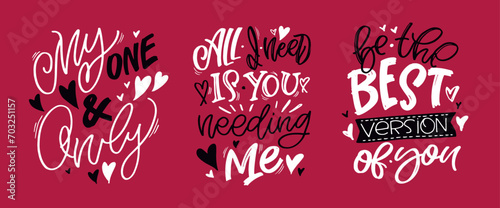 Hand drawn Valentines Day lettering typography text, badge,icon.  Holiday calligraphy with hearts. 100% vector image