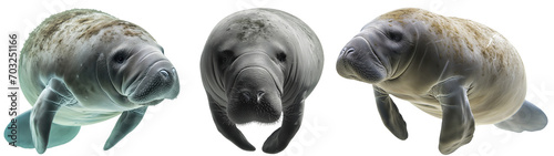 Swimming manatee collection isolated on a transparent background photo
