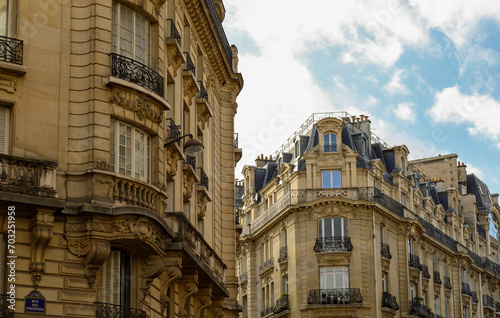 typical parisians building facade , haussmannian style ,5th arrondissement
