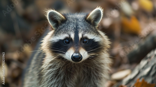 Raccoon with striking eyes in a leafy backdrop