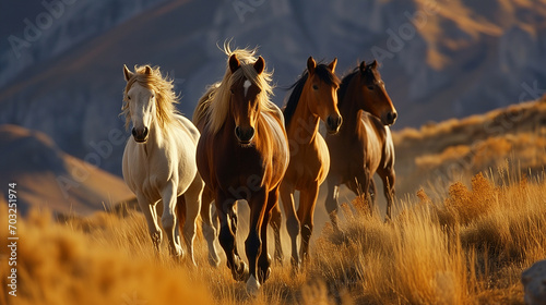 Wild Horses Running in Golden Light