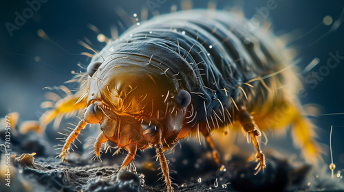 Microscopic view of a dust mite on a surface.