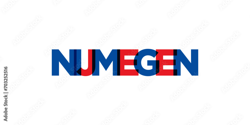 Nijmegen in the Netherlands emblem. The design features a geometric style, vector illustration with bold typography in a modern font. The graphic slogan lettering. Nijmegen in the Netherlands emblem. The design features a geometric style, vector illustration with bold typography in a modern font. The graphic slogan lettering.