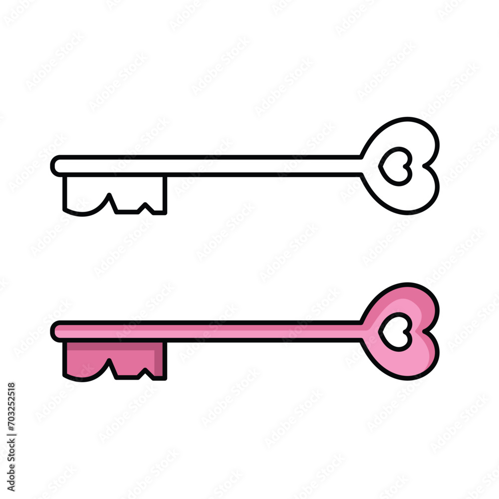 Love key icon. Door key with heart symbol vector illustration. Love key icon. Door key with heart symbol vector illustration.