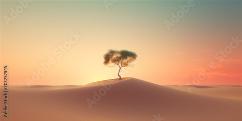 tree in the desert at sunset