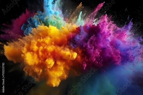 colorful powders are mixed into an image in the dark