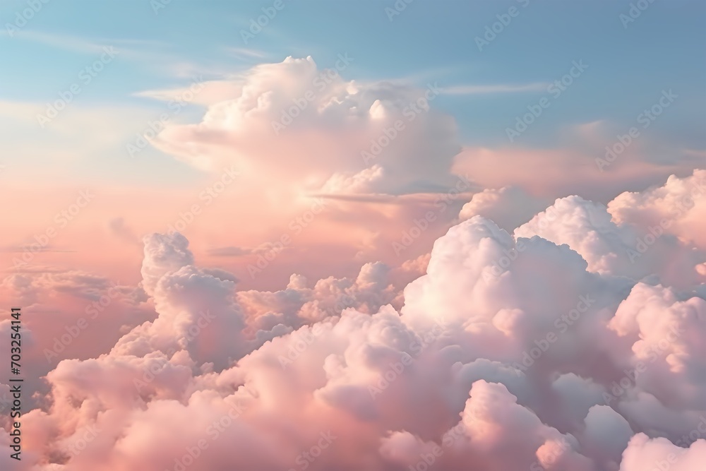 a sky view with lots of clouds at dusk, and a few pink ones
