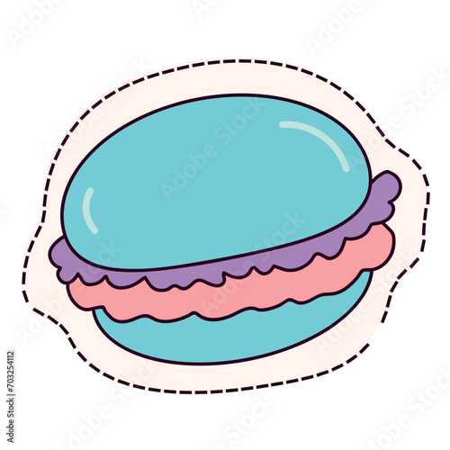 Kawaii sticker of colorful set. An illustration brings the sweet charm of a macaroon to life in a sticker-style design. Vector illustration.