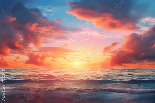 a bright sun is shining above the water as it sets © Wirestock