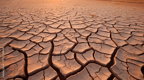The earth is cracked from drought. Selective focus.
