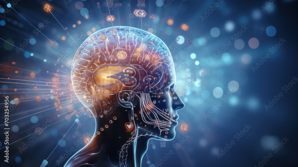Human silhouette with technology brain interface Human silhouette with technology brain interface