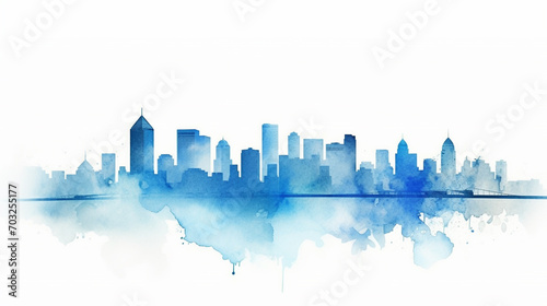 Abstract cityscape watercolor painting with blue and white color. illustration.