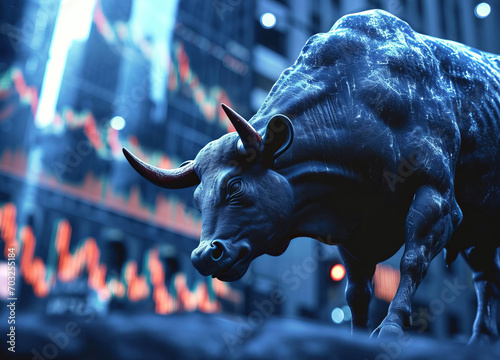 Bull market concept of developing economy and stock exchange financial gain and growth