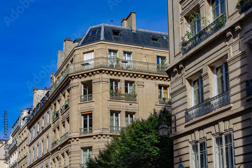 typical parisians building facade , haussmannian style  , 12th arrondissement © eric