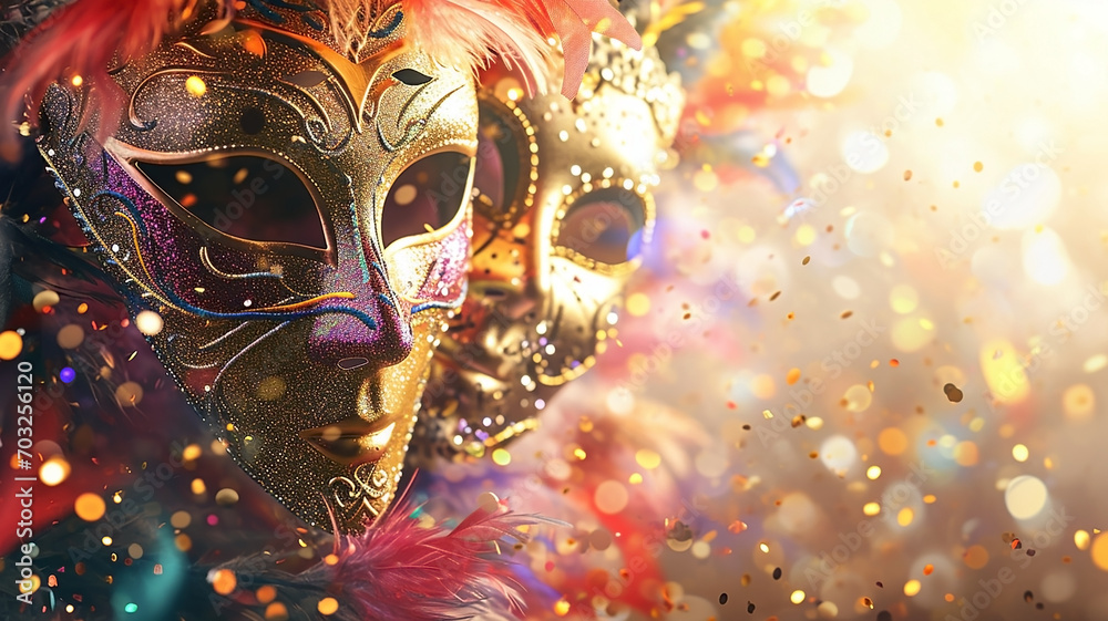 Carnival masks and confetti