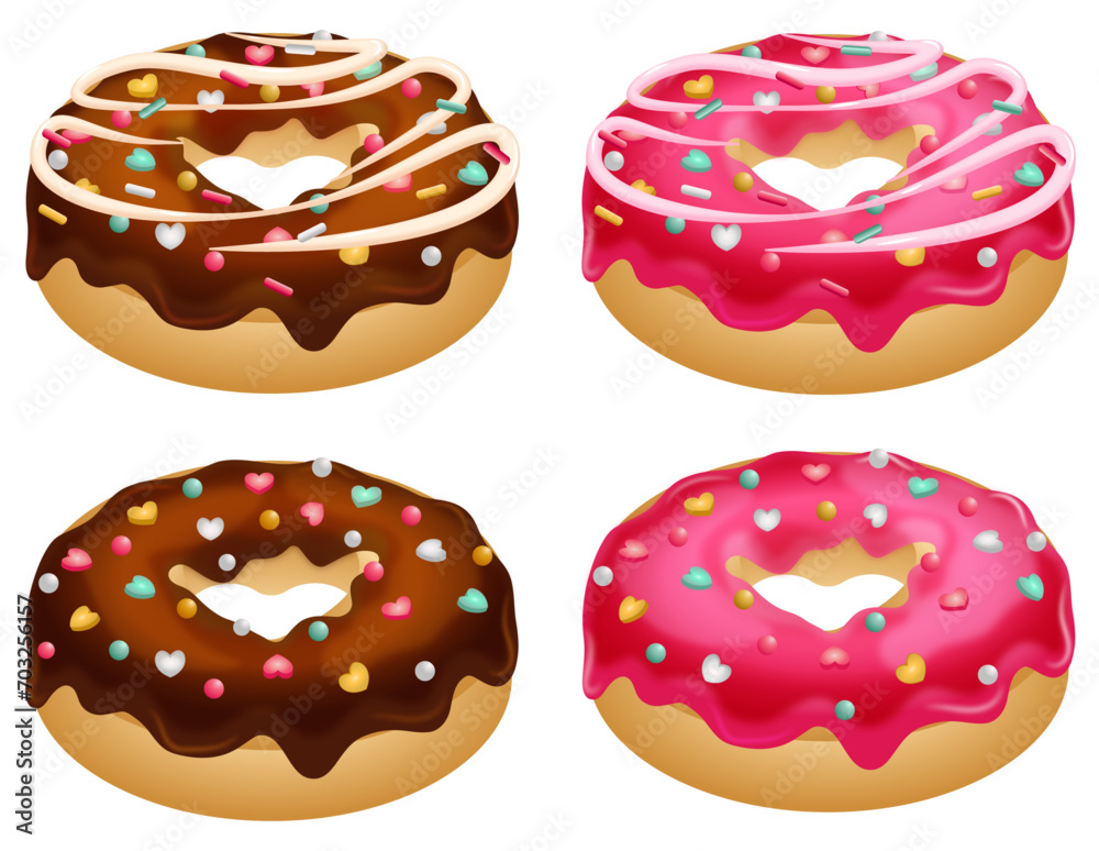 Strawberry and Chocolate Donuts with Heart Sprinkles - Valentine's Day Sweet Treats Strawberry and Chocolate Donuts with Heart Sprinkles - Valentine's Day Sweet Treats