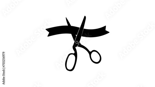 Opening ceremony, scissors and ribbon, black isolated silhouette