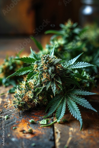 Green cannabis plant close ...