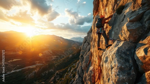 Stampa su tela mountain climber hanging from cliff wall on rocky stone