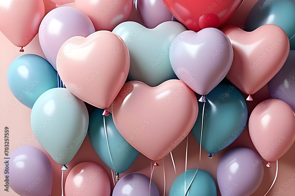 Valentines illustration - A pastel color heart - shaped balloons background .