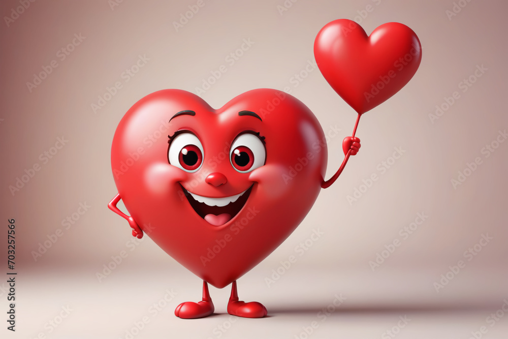Valentines day illustration - a cute red smiling cartoon heart at the light background . Valentines day illustration - a cute red smiling cartoon heart at the light background .