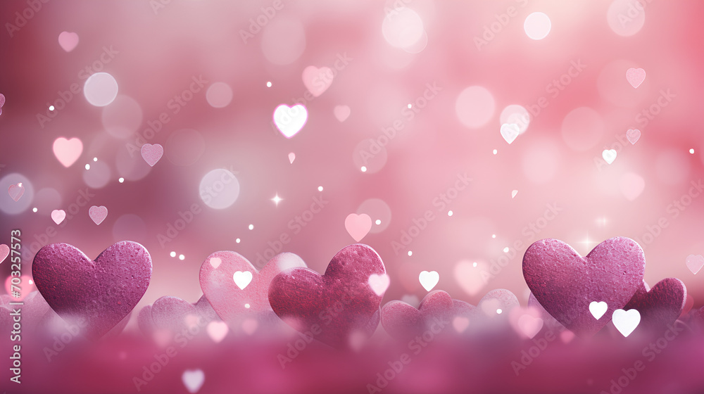 Valentine's glow: A pink hearts on a bokeh pink shining background, creating a warm and inviting scene. Valentine's glow: A pink hearts on a bokeh pink shining background, creating a warm and inviting scene.