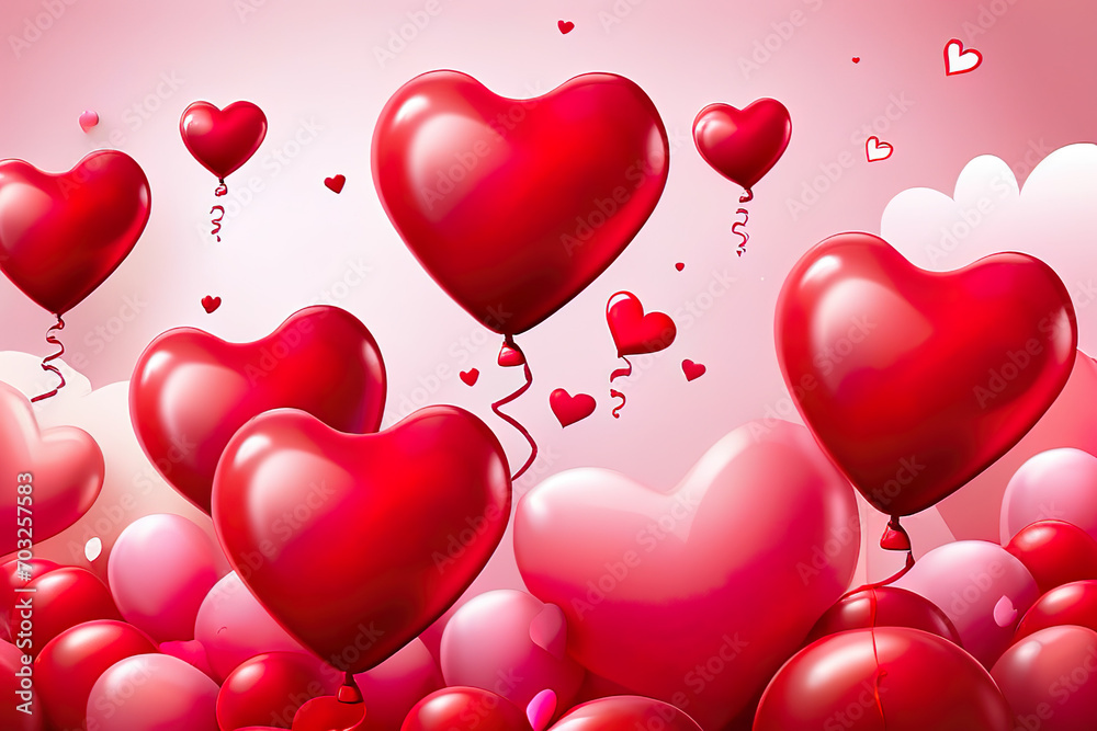 Valentines illustration - A red heart - shaped balloons background .