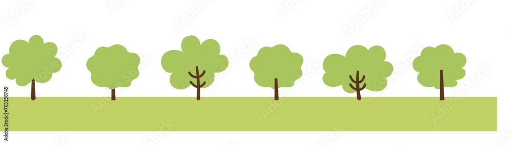 緑の木が並ぶシンプルな風景イラスト