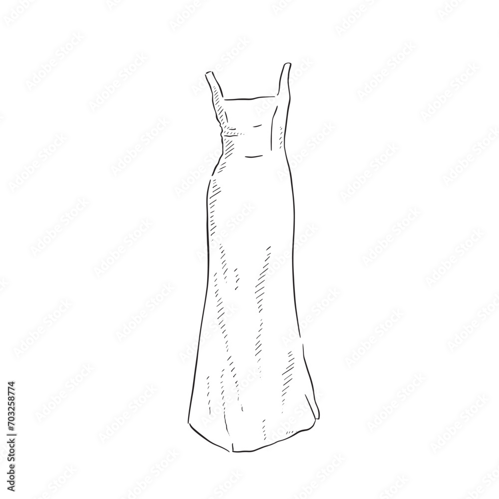 A line drawn illustration of a thick strap dress, which could be used for bridal boutiques, wedding blogs and so much more. Vectorised for a wide range of uses. A line drawn illustration of a thick strap dress, which could be used for bridal boutiques, wedding blogs and so much more. Vectorised for a wide range of uses.