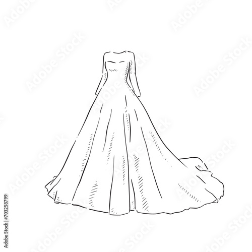 A line drawn illustration of a long sleeved wedding dress, which could be used for bridal boutiques, wedding blogs and so much more. Vectorised for a wide range of uses.