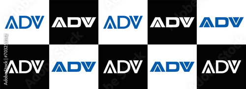 ADV logo. ADV set , A D V design. White ADV letter. ADV, A D V letter logo design. Initial letter ADV letter logo set, linked circle uppercase monogram logo. A D V letter logo vector design.	
