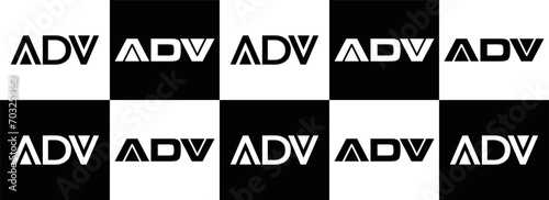 ADV logo. ADV set , A D V design. White ADV letter. ADV, A D V letter logo design. Initial letter ADV letter logo set, linked circle uppercase monogram logo. A D V letter logo vector design.	
