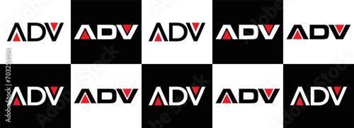 ADV logo. ADV set , A D V design. White ADV letter. ADV, A D V letter logo design. Initial letter ADV letter logo set, linked circle uppercase monogram logo. A D V letter logo vector design.	
