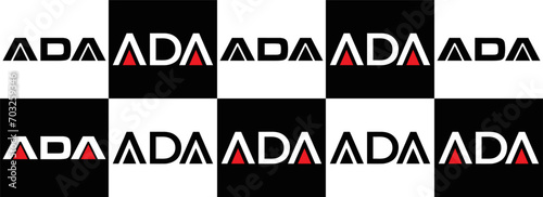 ADA logo. ADA set , A D A design. White ADA letter. ADA, A D A letter logo design. Initial letter ADA letter logo set, linked circle uppercase monogram logo. A D A letter logo vector design.	
