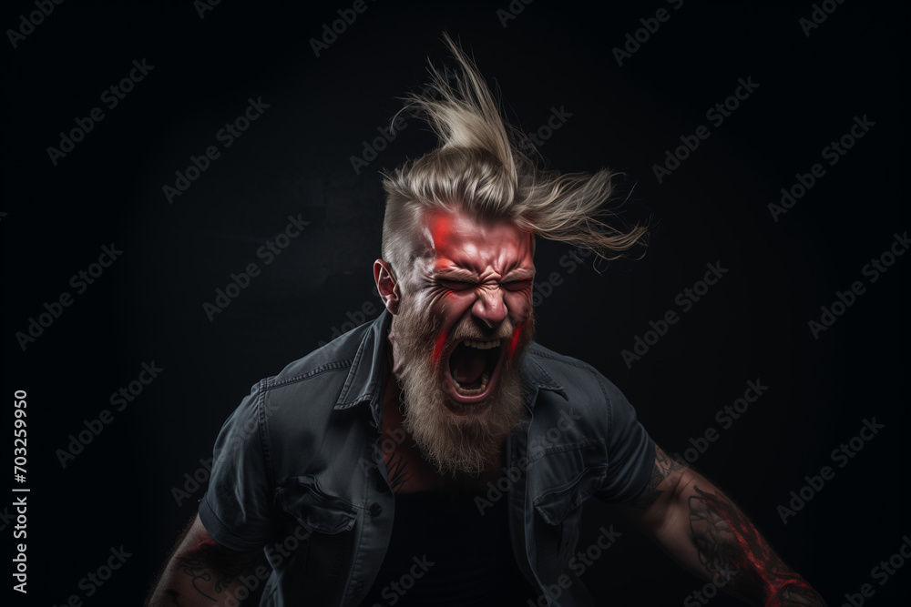 Fototapeta premium Metaphorical representation of anger through a photograph of an angry male face_4