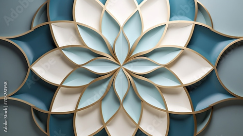 Islamic ornament , persian motiff . 3d ramadan islamic round pattern elements . Geometric circular ornamental arabic symbol . Blue background photo