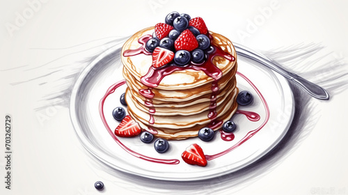 yummy pancakes with toppings, sketch photo