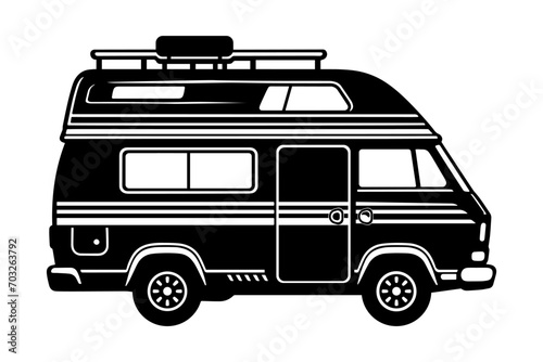 Classic Camper Van silhouette isolated. Flat vector illustration