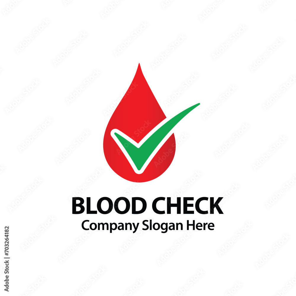 Blood Bank Logo With Red Blood Drop and Green Tick Sign Template ...