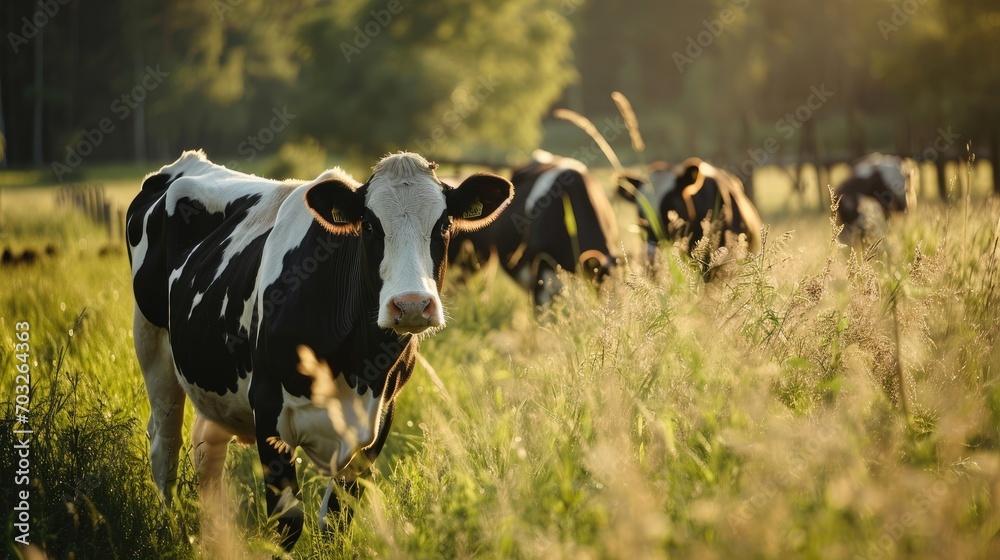 Holstein cows in the meadow - obrazy, fototapety, plakaty 