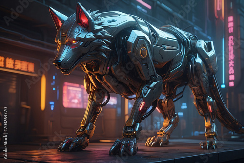 wolf robot with futuristic background