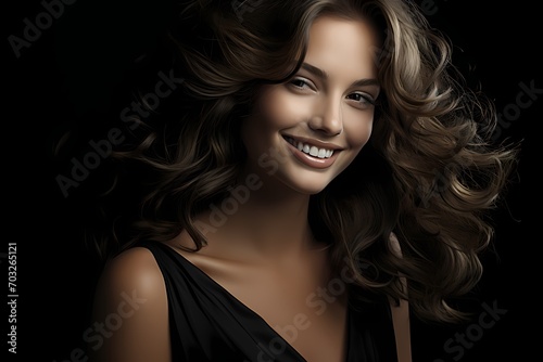 A stunning image focusing on the elegance of a model's radiant smile and the perfection of her flawless skin.