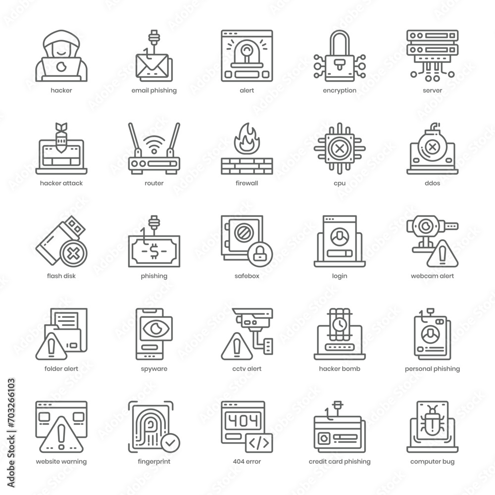 Hacker Attack icon pack for your website design, logo, app, and user interface. Hacker Attack icon outline design. Vector graphics illustration and editable stroke.