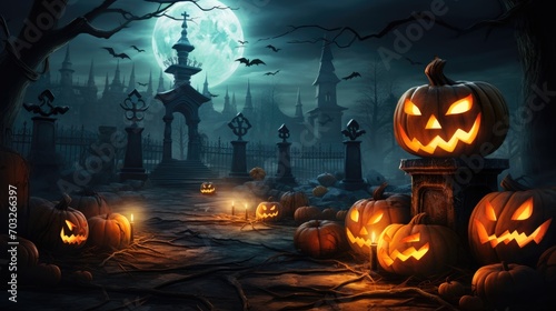 cary Halloween night featuring a glowing jack-o-lantern and creepy graveyard photo