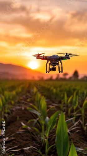 Smart Farming Unleashed  A Farmer Utilizes AI Drones for Monitoring  Predictive Forecasting  and Check of Plant Fields. Agriculture Drones Soar High for Research Analysis