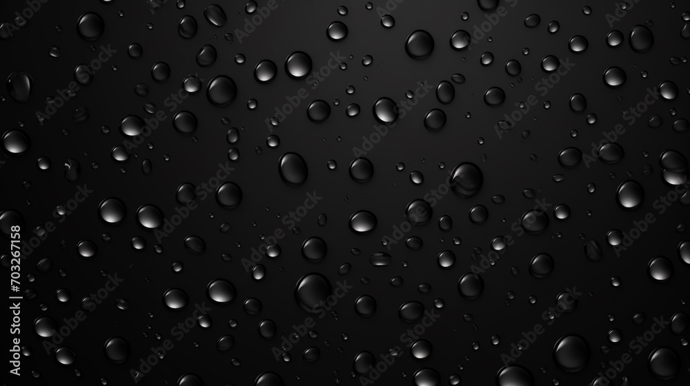 Water drops on a black background. Banner with raindrops. Top view. Water drops on a black background. Banner with raindrops. Top view.