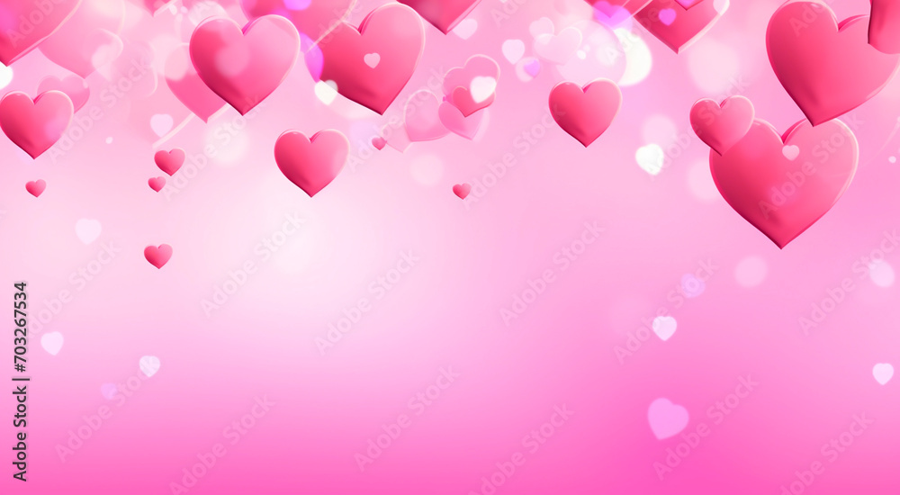 Pink rectangular banner with hearts. Valentine's day concept background. For greeting card, product